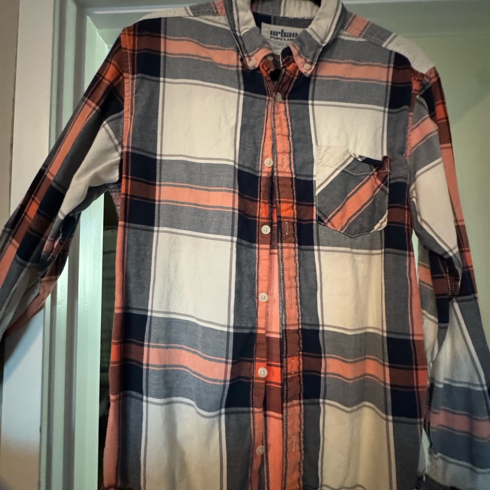 Urban Pipeline Men's Casual Plaid Shirt - Coral, Black, and White